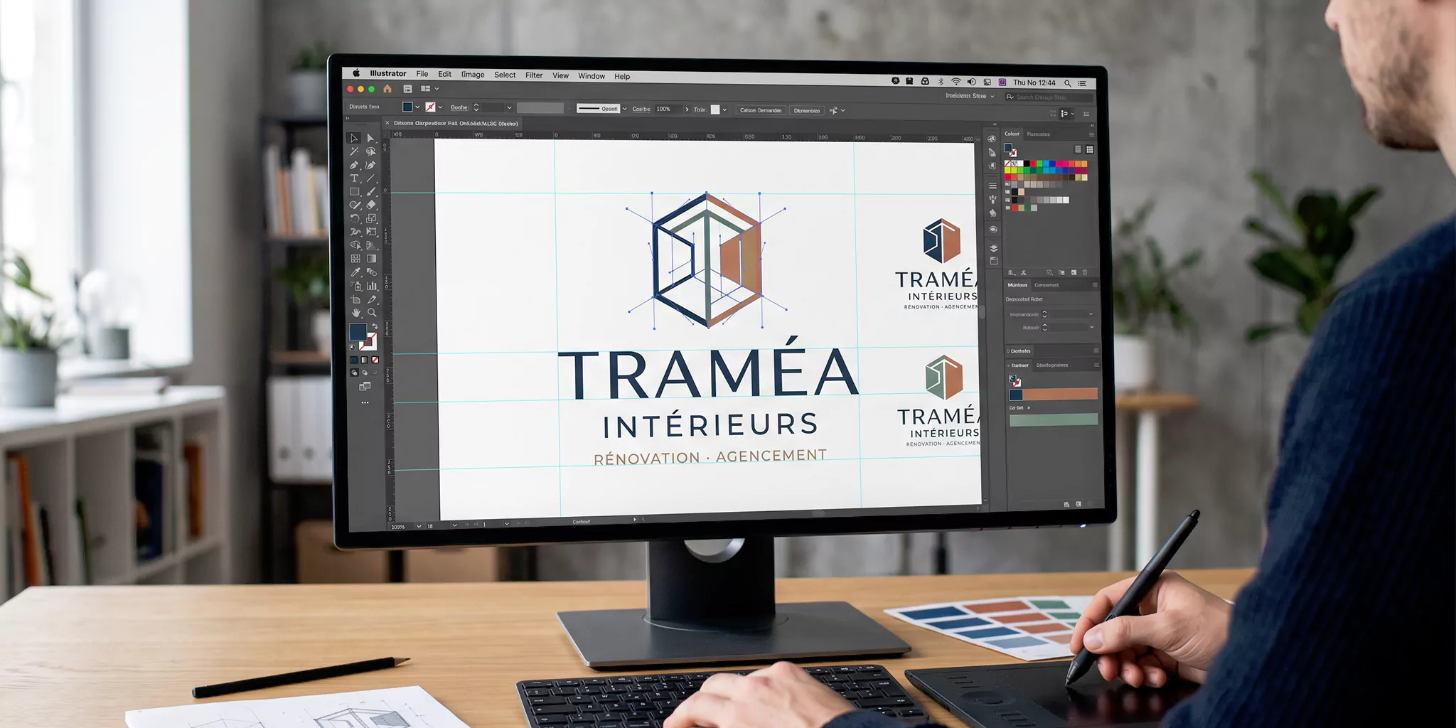 Création d’un logo dans un logiciel de graphisme sur un écran d’ordinateur
