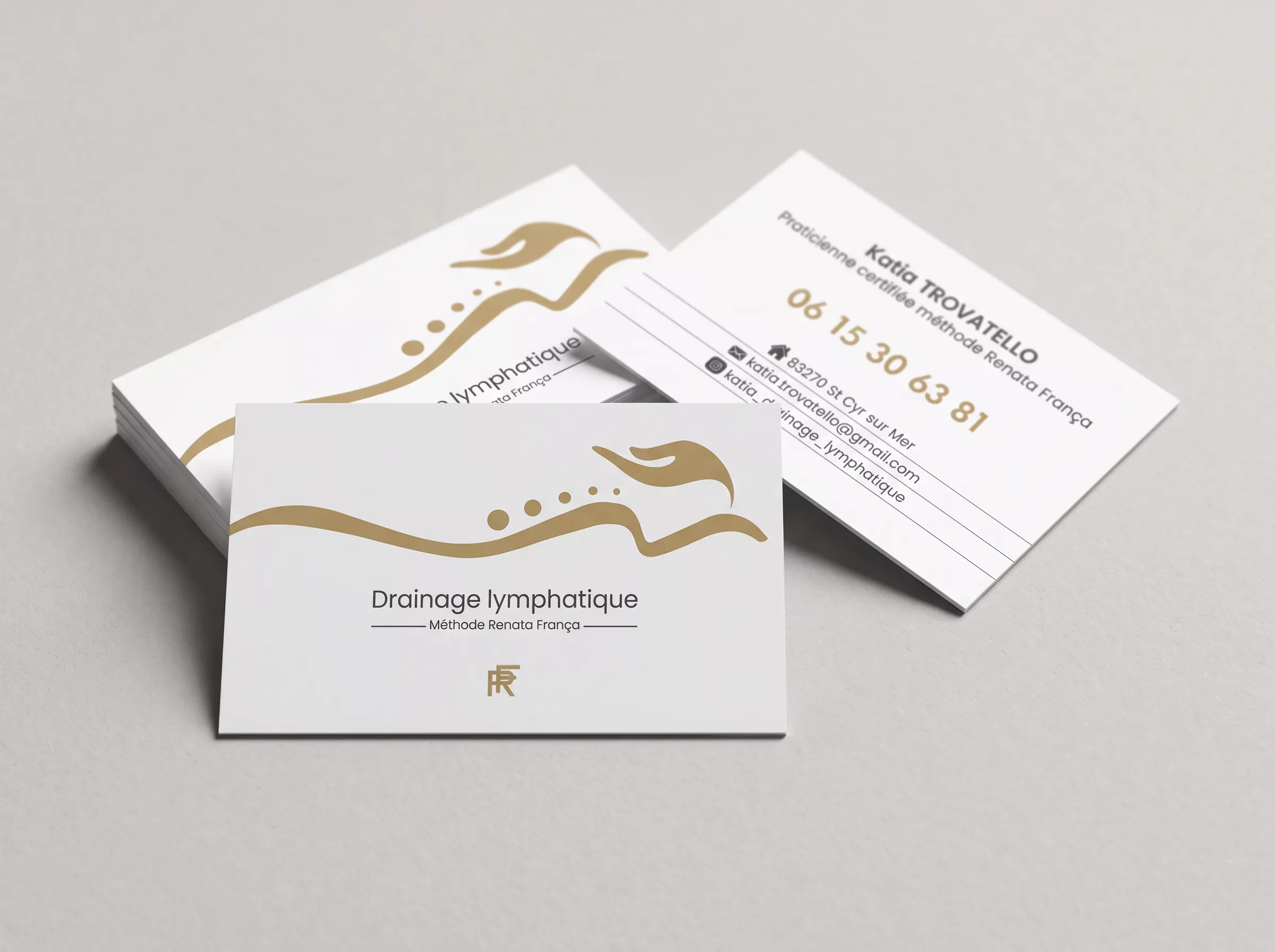 Cartes de visite recto verso créées pour l’activité de drainage lymphatique.