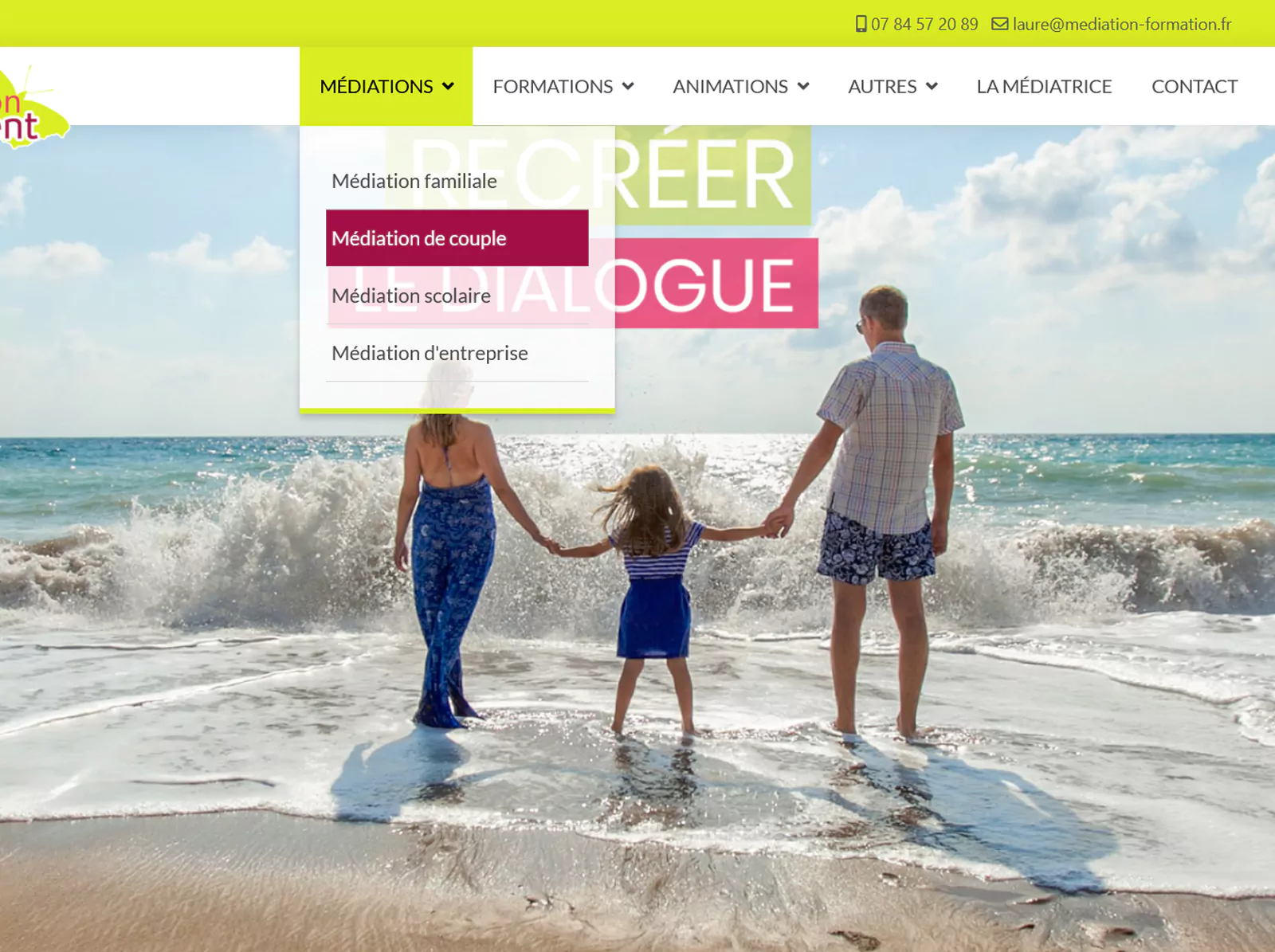 Menu du site présentant les différentes activités de médiation