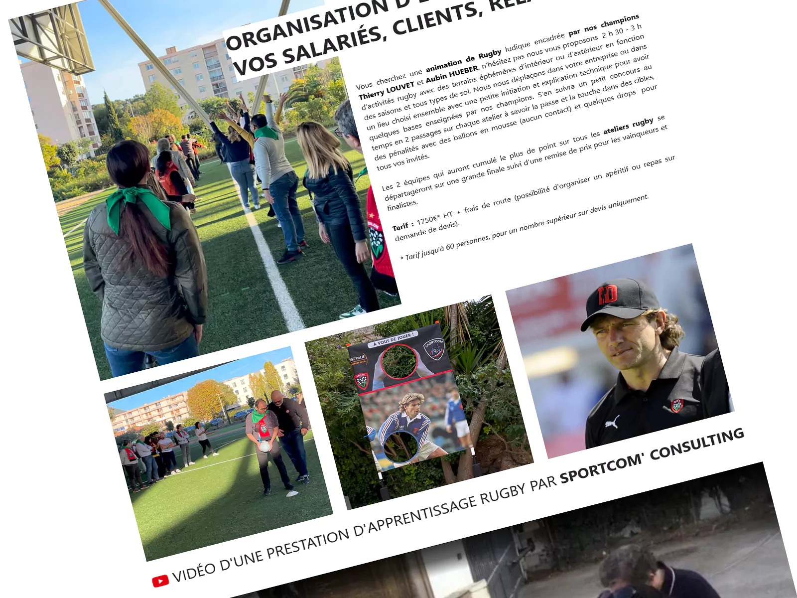 Page consacrée aux animations rugby de Sportcom Consulting, avec présentation, photographies et vidéo.
