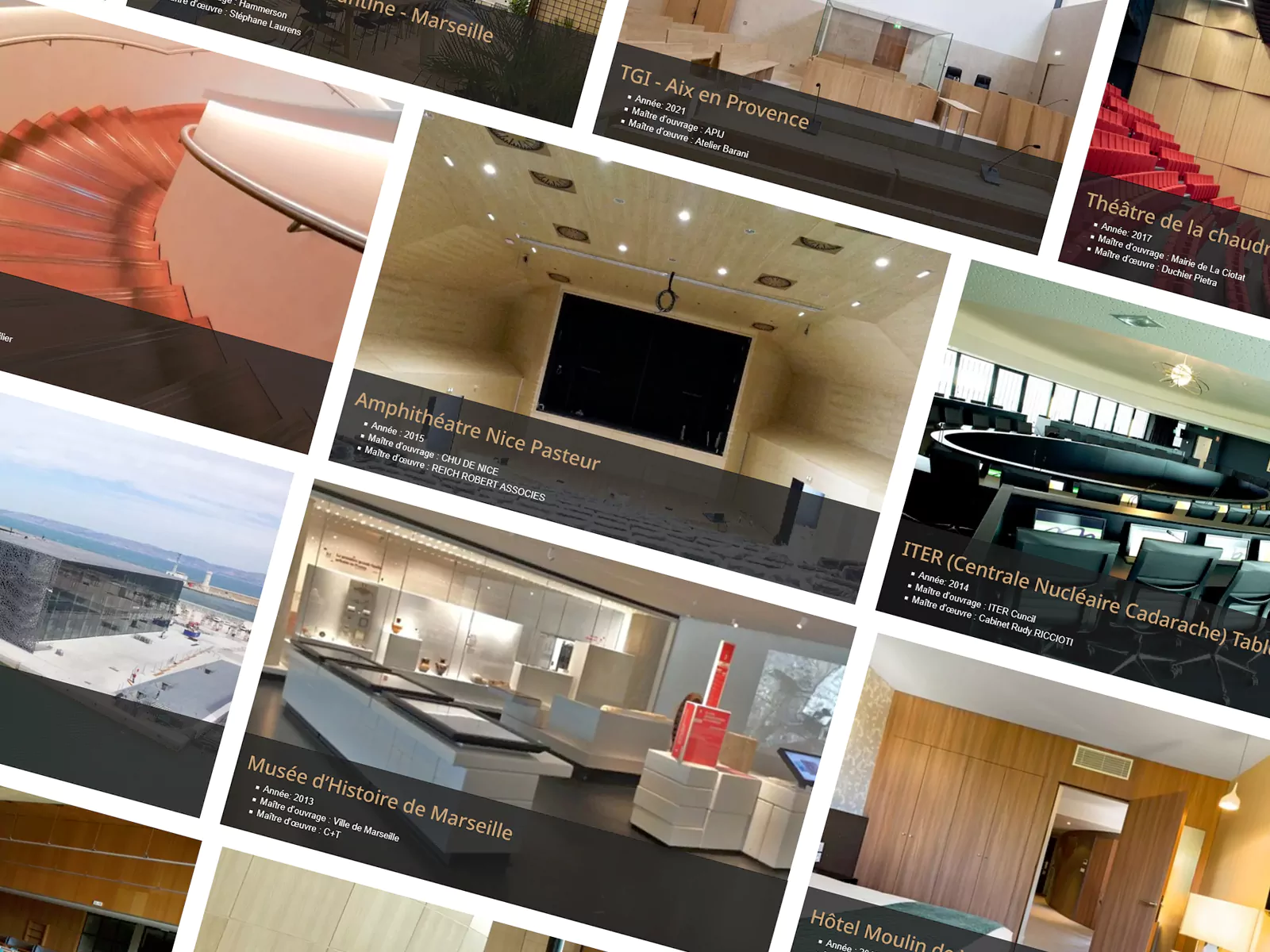 Vue rapprochée de la galerie des réalisations de menuiserie et d’agencement sur le site Bareau.