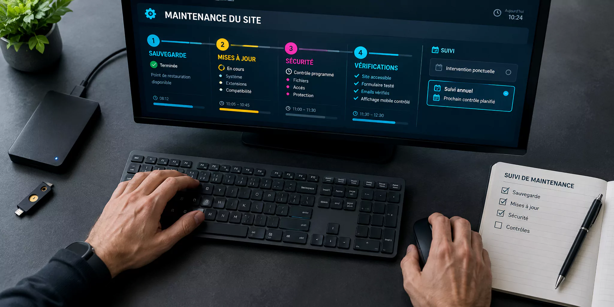 Suivi de la maintenance d’un site Internet : sauvegardes, mises à jour, sécurité et vérifications